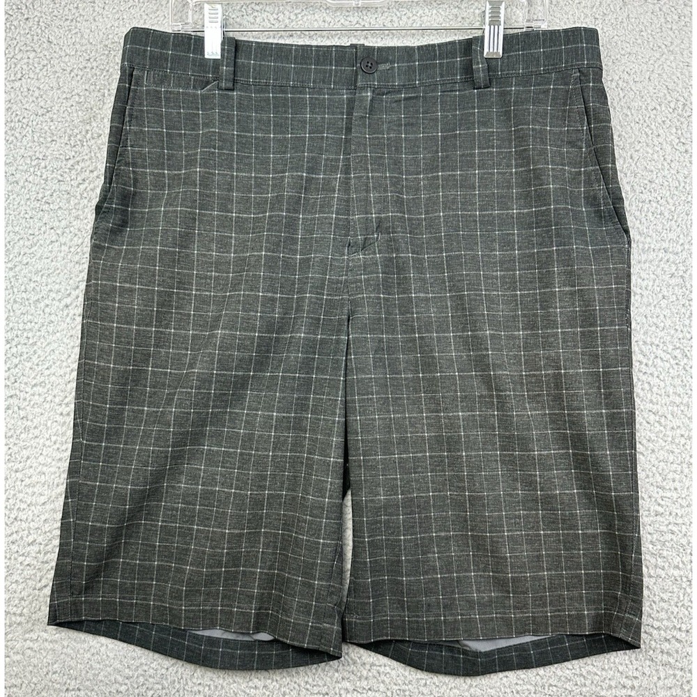 Nike Golf Men 34 Dri-Fit Shorts Black Fairway Plaid Tour Performance 639801-010